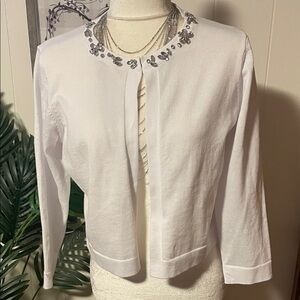 Nina Leonard White Cardigan with Silver Embellishments